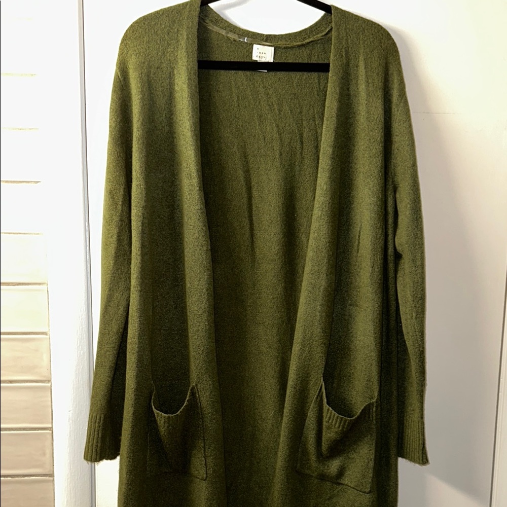 Olive Green Open Front Cardigan Sweater